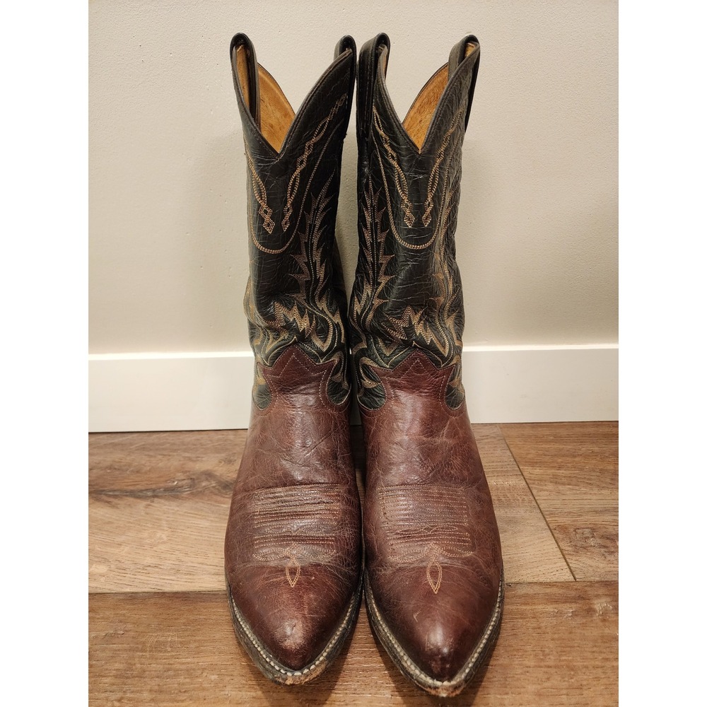Tony Lama Cowboy Boots Leather Brown Western Stitch Ranchwear Men's size 11D